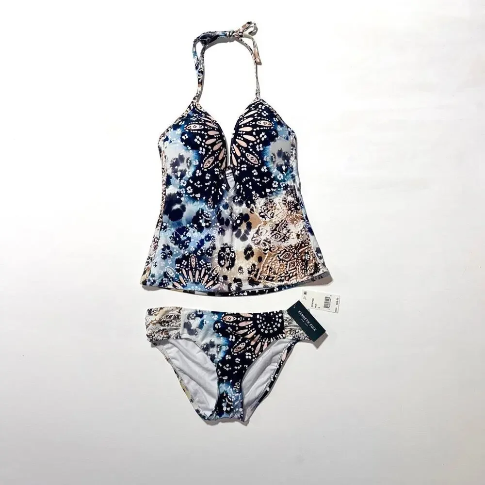 NWT Kenneth Cole New York Multi Pattern Paisley/Leopard Tankini Set